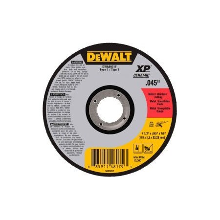 Dewalt DeWalt DWA8951F XP Ceramic Metal Cutting Wheels Type 1 4-1/2" x 7/8" Aluminum Oxide 60 Grit - Pkg Qty 25 DWA8951F